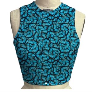 NWOT Brittany Allen Blue Butterfly Print Sleeveless Crop Top